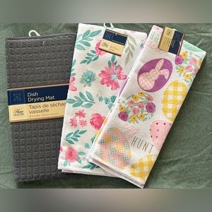 Easter Bunny and Eggs, Spring Kitchen Towel & Drying mat bundle